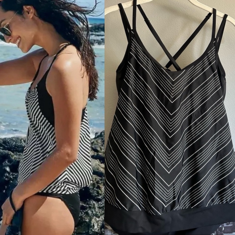Athleta Blousy Striped Tankini Top